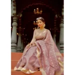 Women's Cotton  Printed Saree With Unstitched Blouse 5.5Mtr (Rose Gold) - Image 2