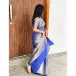 Women's Silk Printed Saree With Unstitched Blouse 5.5Mtr (Royal Blue) - Image 3