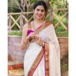 Women's Silk Printed Saree With Unstitched Blouse 5.5Mtr (White) - Image 3