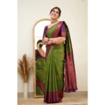 Women's Silk Printed Saree With Unstitched Blouse 5.5Mtr (Green) - Image 3