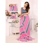 Women's Small Lace Georgette Striped Ready-to-Wear Saree With Unstitched Blouse 5.5 Mtr (Grey) - Image 2