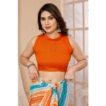 Women's Small Lace Georgette Striped Ready-to-Wear Saree With Unstitched Blouse 5.5 Mtr (Multicolor) - Image 2