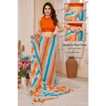 Women's Small Lace Georgette Striped Ready-to-Wear Saree With Unstitched Blouse 5.5 Mtr (Multicolor) - Image 3