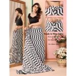 Women's Small Lace Georgette Striped Ready-to-Wear Saree With Unstitched Blouse 5.5 Mtr (Black) - Image 2