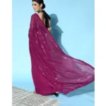 Women's Georgette Embellished Sequnece Bollywood Saree With Unstitched Blouse 5.5Mtr (Wine) - Image 2