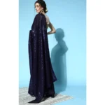 Women's Georgette Embellished Sequnece Bollywood Saree With Unstitched Blouse 5.5Mtr (Blue) - Image 2