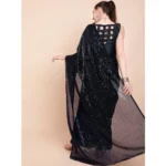 Women's Georgette Embellished Sequnece Bollywood Saree With Unstitched Blouse 5.5Mtr (Black) - Image 2