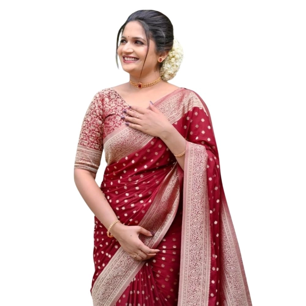 54464940102_302feaebe0_o_d-1000x1000-1.webp Women's Silk Printed Saree With Unstitched Blouse 5.5Mtr (Maroon) - Image 1
