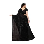 Women's Georgette Embellished Sequnece Bollywood Saree With Unstitched Blouse 5.5Mtr (Black) - Image 2