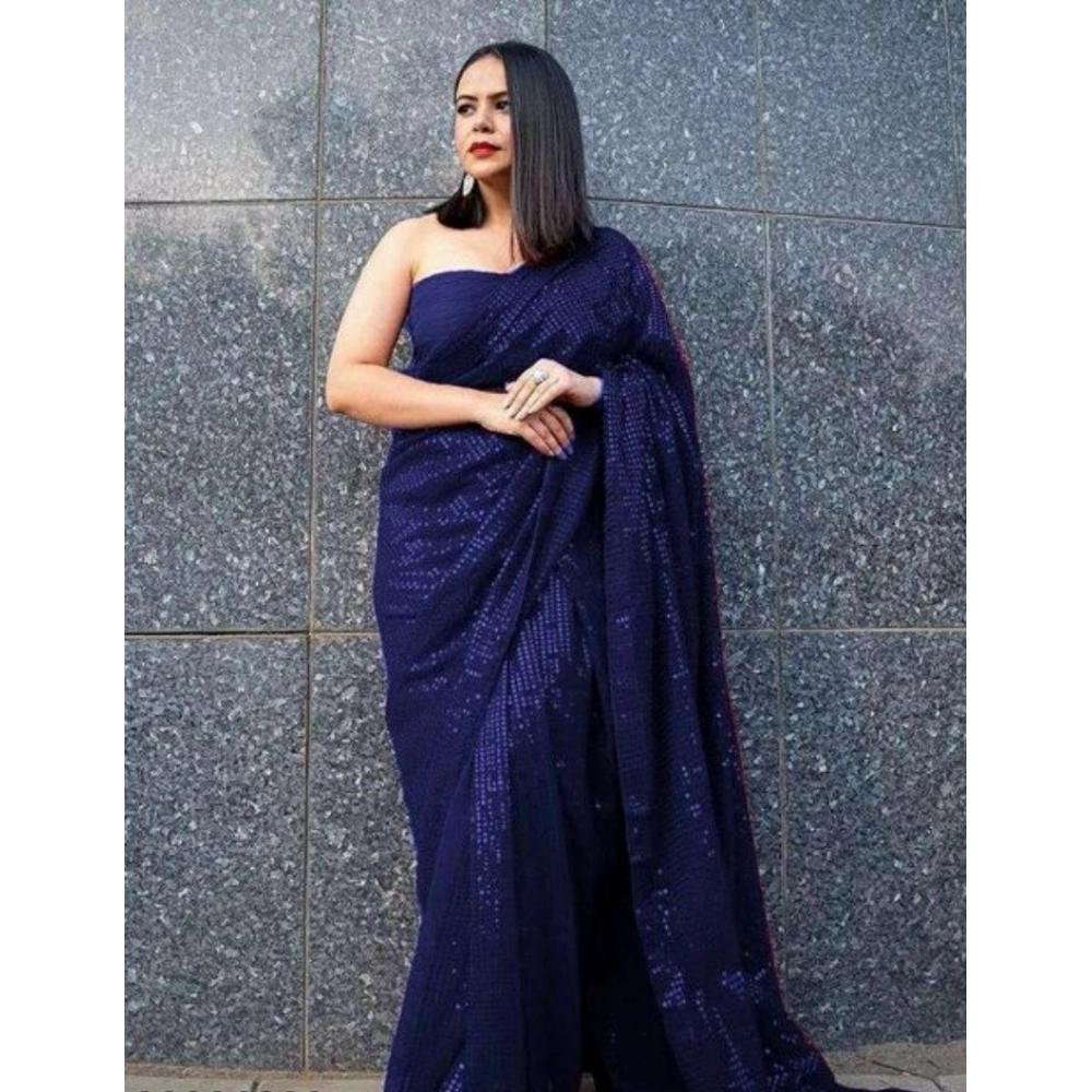 54465340521_b524d21b4d_o_d-1000x1000-1.webp Women's Georgette Embellished Sequnece Bollywood Saree With Unstitched Blouse 5.5Mtr (Blue) - Image 1