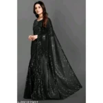 Women's Georgette Embellished Sequnece Bollywood Saree With Unstitched Blouse 5.5Mtr (Black) - Image 2