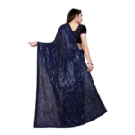 Women's Georgette Embellished Sequnece Bollywood Saree With Unstitched Blouse 5.5Mtr (Blue) - Image 2