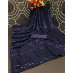 Women's Georgette Embellished Sequnece Bollywood Saree With Unstitched Blouse 5.5Mtr (Blue) - Image 2