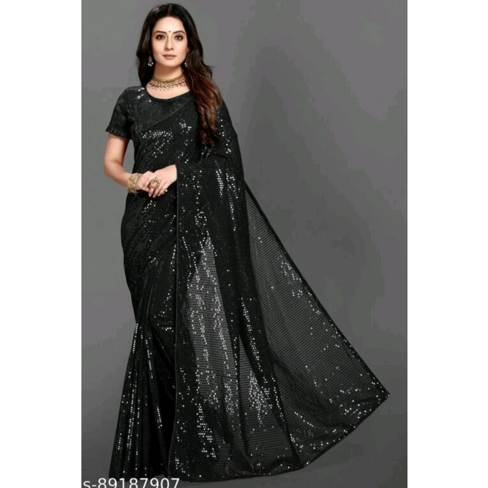 54465600993_b76af7126c_o_d-1000x1000-1.webp Women's Georgette Embellished Sequnece Bollywood Saree With Unstitched Blouse 5.5Mtr (Black) - Image 1