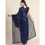 Women's Georgette Embellished Sequnece Bollywood Saree With Unstitched Blouse 5.5Mtr (Blue) - Image 2