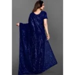 Women's Georgette Embellished Sequnece Bollywood Saree With Unstitched Blouse 5.5Mtr (Blue) - Image 2