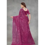 Women's Georgette Embellished Sequnece Bollywood Saree With Unstitched Blouse 5.5Mtr (Purple) - Image 2