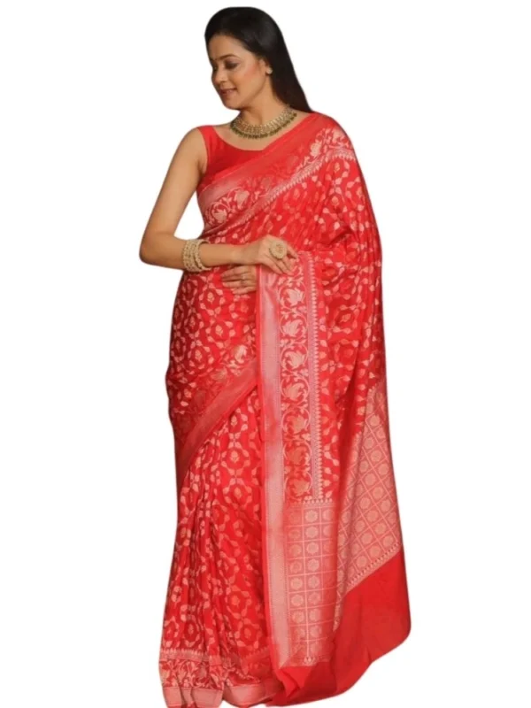 Women's Silk Printed Saree With Unstitched Blouse 5.5Mtr (Orange)