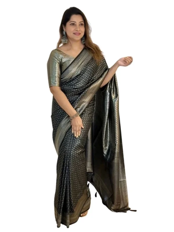 Women's Silk Printed Saree With Unstitched Blouse 5.5Mtr (Black)