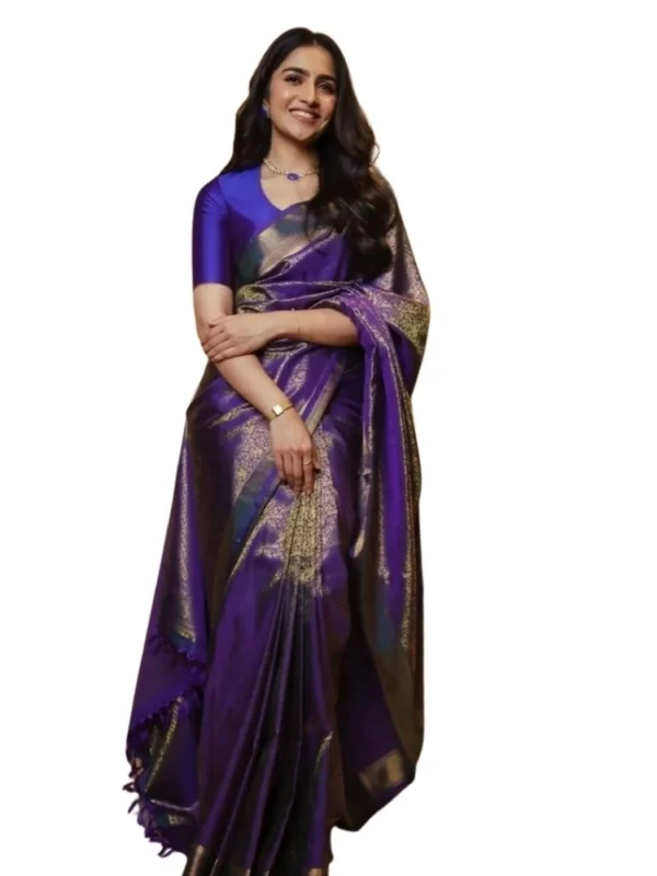 Women's Silk Printed Saree With Unstitched Blouse 5.5Mtr (Purple)