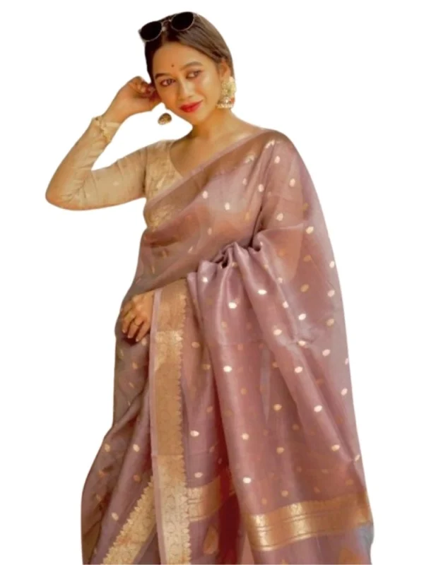 Women's Cotton  Printed Saree With Unstitched Blouse 5.5Mtr (Rose Gold)