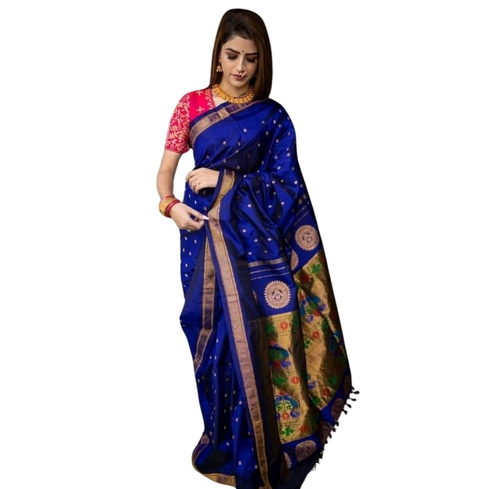 54466034858_11698db902_o_d-1000x1000-1.webp Women's Silk Printed Saree With Unstitched Blouse 5.5Mtr (Blue) - Image 1