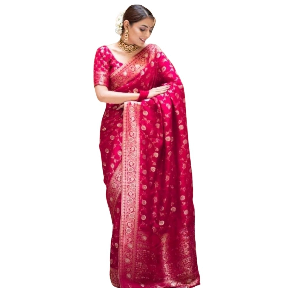 54466036063_4880a72399_o_d-1000x1000-1.webp Women's Silk Printed Saree With Unstitched Blouse 5.5Mtr (Rani Pink) - Image 1