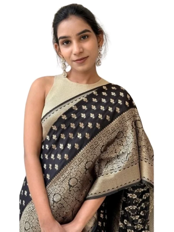 Women's Silk Printed Saree With Unstitched Blouse 5.5Mtr (Black)