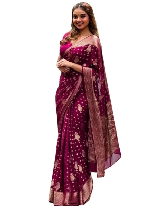 Women's Silk Printed Saree With Unstitched Blouse 5.5Mtr (Wine)
