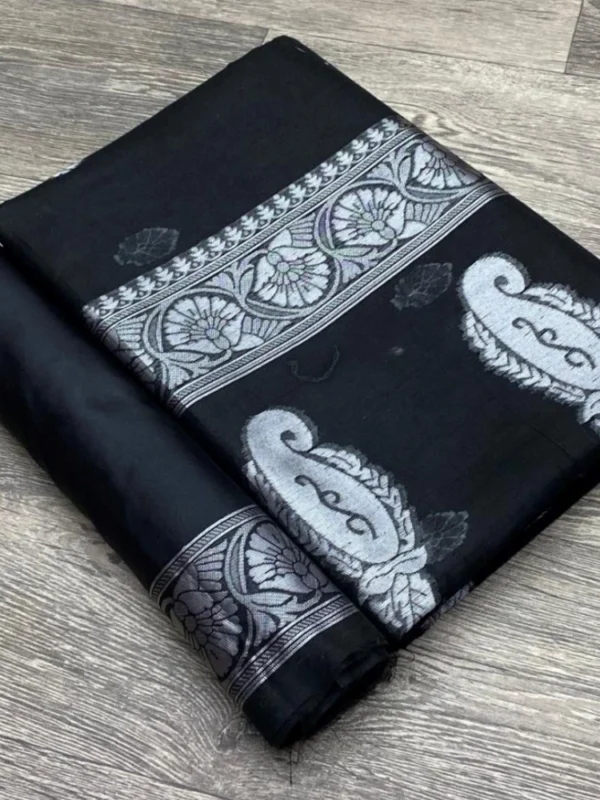 Women's Cotton  Printed Saree With Unstitched Blouse 5.5Mtr (Black)