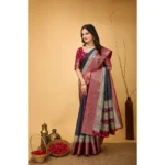 Women's Soft Dola Cotton Kalamkari Printed Saree With Unstitched Blouse 5.5Mtr (Grey) - Image 2
