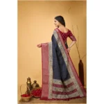Women's Soft Dola Cotton Kalamkari Printed Saree With Unstitched Blouse 5.5Mtr (Grey) - Image 3