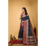 Women's Soft Dola Cotton Kalamkari Printed Saree With Unstitched Blouse 5.5Mtr (Grey) - Image 4