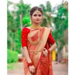 Women's Soft Lichi Silk Printed Saree With Unstitched Blouse 5.5Mtr (Red) - Image 4