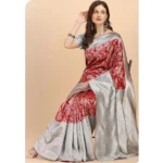 Women's Soft Lichi Silk Printed Saree With Unstitched Blouse 5.5Mtr (Red) - Image 4