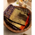 Women's Soft Lichi Silk Printed Saree With Unstitched Blouse 5.5Mtr (Purple) - Image 4