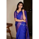 Women's Soft Lichi Silk Solid Saree With Unstitched Blouse 5.5Mtr (Blue) - Image 3