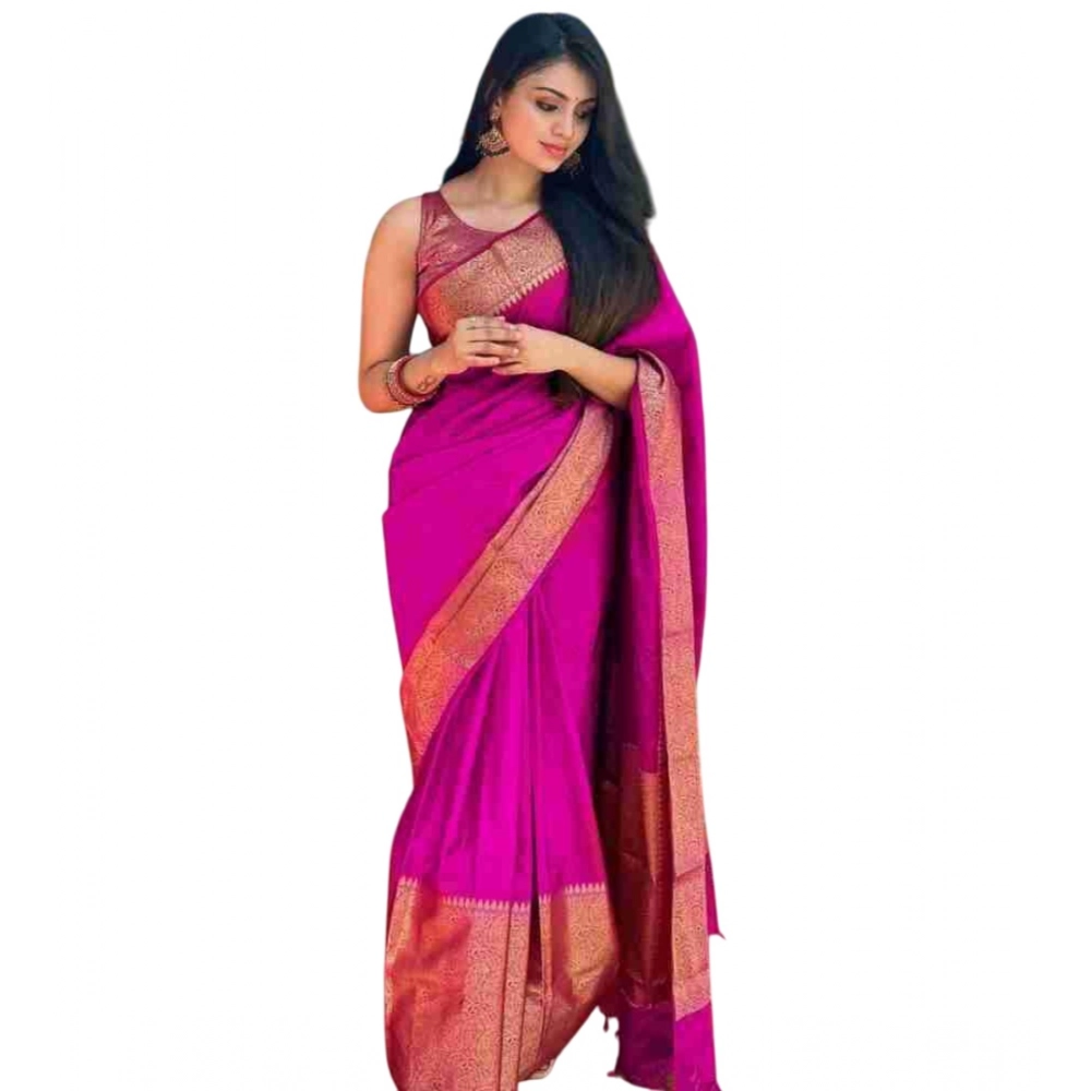 54472567076_84dfc38618_o_d-1000x1000-1.webp Women's Soft Lichi Silk Solid Saree With Unstitched Blouse 5.5Mtr (Pink) - Image 1