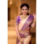 Women's Soft Lichi Silk Printed Saree With Unstitched Blouse 5.5Mtr (Purple) - Image 3