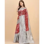 Women's Soft Lichi Silk Printed Saree With Unstitched Blouse 5.5Mtr (Red) - Image 2