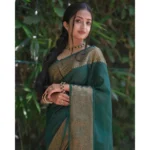 Women's Soft Lichi Silk Solid Saree With Unstitched Blouse 5.5Mtr (Green) - Image 3