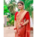 Women's Soft Lichi Silk Printed Saree With Unstitched Blouse 5.5Mtr (Red)