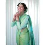 Women's Soft Lichi Silk Printed Saree With Unstitched Blouse 5.5Mtr (Light Green) - Image 4