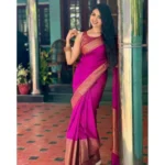 Women's Soft Lichi Silk Solid Saree With Unstitched Blouse 5.5Mtr (Pink) - Image 3