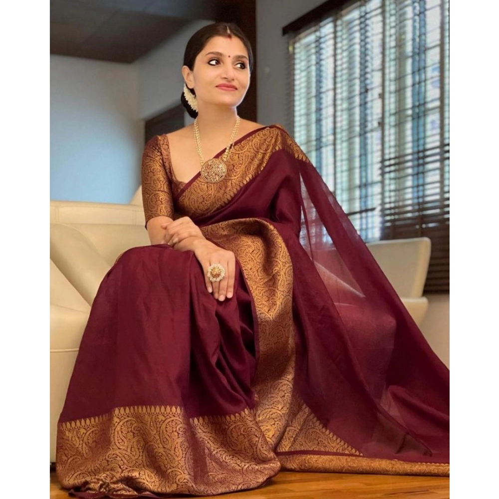 54472767624_b8ec1cc0dd_o_d-1000x1000-1.webp Women's Soft Lichi Silk Solid Saree With Unstitched Blouse 5.5Mtr (Maroon) - Image 1