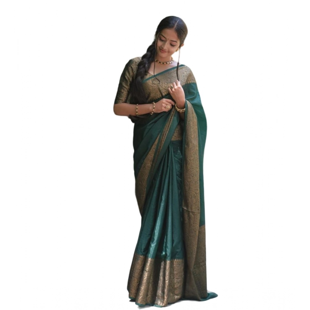 54472835598_3ba574a2e5_o_d-1000x1000-1.webp Women's Soft Lichi Silk Solid Saree With Unstitched Blouse 5.5Mtr (Green) - Image 1