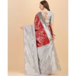 Women's Soft Lichi Silk Printed Saree With Unstitched Blouse 5.5Mtr (Red) - Image 3