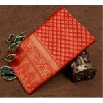 Women's Soft Lichi Silk Printed Saree With Unstitched Blouse 5.5Mtr (Red) - Image 2