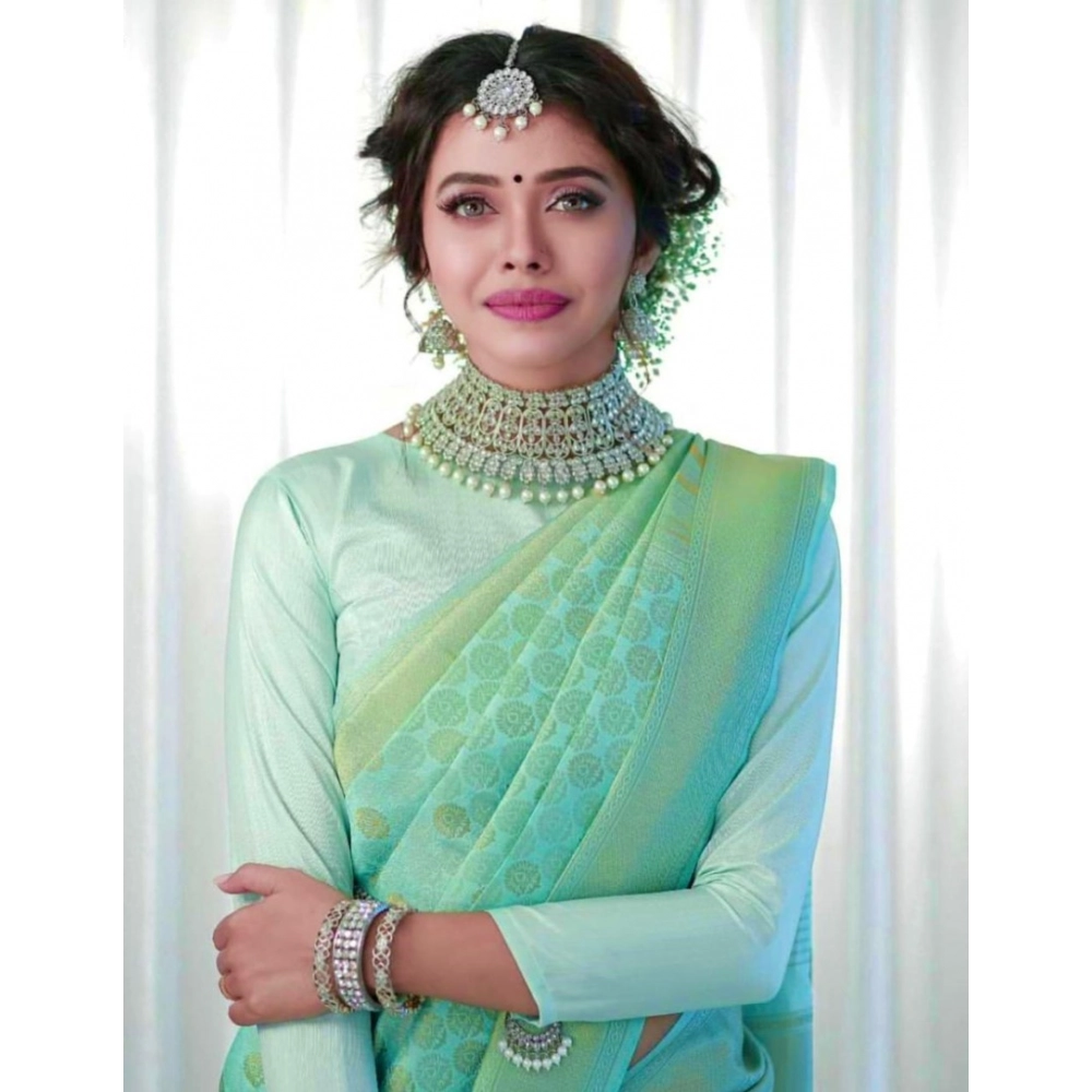 54472836163_bde9a96579_o_d-1000x1000-1.webp Women's Soft Lichi Silk Printed Saree With Unstitched Blouse 5.5Mtr (Light Green) - Image 1