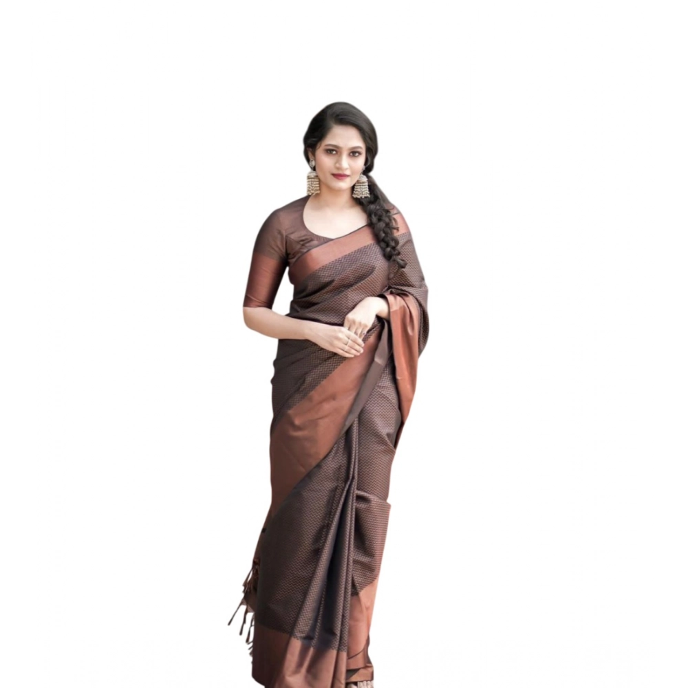 54472923575_723b3d5235_o_d-1000x1000-1.webp Women's Soft Lichi Silk Printed Saree With Unstitched Blouse 5.5Mtr (Brown) - Image 1